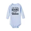 Silly Daddy Boobs Are for Babies Print Funny Newborn Boys Girls Romper Outfit Toddler Long Sleeve Unisex Fashion Jumpsuit G1221