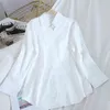 Gaganightファッション韓国の女性のブラウスカジュアルな緩い長袖の襟のソリッドシャツと襟のソリッドシャツを下ろして春210519
