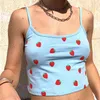 Sexy Navel Strawberry Print Strap Top donna Slim Basic Vest Bottoming Women's Summer Vintage sexy crop top Camis 210508