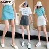 Summer Fashion Color Buttons Anti-Tome Half-Length High midja tunn a-line ren färg kort kjol Jxmyy 210412