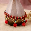 S2324 Bohemian Mode Smycken Turkos Färgglada Beaded Pendant Anklet Handgjorda Wax Thread Woven Beads Anklets