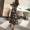 Moda Feminina Vestido Primavera Print Wrap Skirt Feriado Floral Long 210520