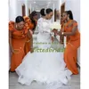 Brautjungfernkleider im Meerjungfrau-Stil in gebranntem Orange, langes schwarzes Mädchen-Brautjungfernkleid mit Rüschen, elastischem Satin, Hochzeits-Party-Kleider