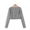 Spring Vintage Office Ladies Double-breasted Plaid Short Suit Jacket Cropped Tops + High Waist Mini Skirts Women 210514