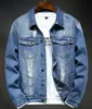 Męskie Kurtki Mężczyzna Casual Męskie Klasyczne Trudno Blue Denim Jacket Ripped Hole Fashion Slim Fit Fit Coat Jesień Outwear Drop Odzież