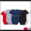 JumpsuitsRomper Baby Clothing Baby Maternity Drop Leverans 2021 Spädbarn Solid Triangle Rompers Kortärmad Bomull Kuvert Krage Singel Bre