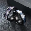 8mm Black Gradient Inlaid Shells Ring Stainless Steel Rings For Men Women Female Finger Rings Simple Charms Wedding Jewelry