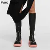 디자이너 가죽 플랫폼 첼시 부츠 Chunky Heels Knee Boots 라운드 발가락 여성 키 큰 Botas 캔디 컬러 고무 Sole Street Shoes H1009