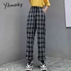 Plaidbyxor Women Wide Leg High Waist Fashion Straight Street Sweatpant Byxor Joggare Vintage Streetwear Lossa Kläder 211124