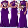 Фиолетовые длинные платья подружки невесты 2022 Африканские черные девушки Женщины Женщины Satin Mermaid Свадебное платье выпускное выпускное выпускное выпускное. Носить манипу