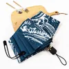 Japanska Kanagawa Surfa Tre Folding Paraply 8RIB Vindresistent Ram för Kvinnor Vattentät Penna Resa Paraply 211124