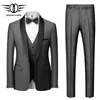 Plyesxale Men Suit 2021 Slim Fit Wedding Suits For Shawl Collar Gray Bourgondië Marineblauw Tuxedo Jacket 3 stuks 6xl Q1251 Heren Blazers