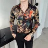 Leaf Print Shirt Fashion Designer Flower Luxury Royal Men Tuxedo Camisas Club Clothing Long Sleeve Slim Casual Wear