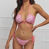 Sexy Micro Bikini Costume da bagno da donna Halter Costumi da bagno Donna Zebra Print Set Cross Bandage Costumi da bagno Summer Bather Pink 210520