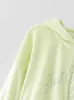 대학 스타일 세련 된 장식 조각 편지 여성 가을 ​​후드 재킷 캐주얼 패션 형광 녹색 짧은 풀 오버 후드 210508