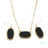 Designer Oval Necklace Dangle Earrings Jewelry Set Gold Plated Choker Women Wedding Party