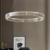 Design moderne Cristal Anneau Lumière Lustre LED De Luxe Salon Ronde En Acier Inoxydable Suspension Luminaire Pendentif Lampes