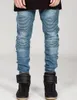 Heren jeans Stretch Cargo Denim Black Biker Mannen Vrouwen met geplooide skinny broek Hi-q Klassieke broek