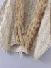 빈티지 여성 가짜 모피 카디건 가을 패션 숙녀 느슨한 베이지 색 니트 캐주얼 여성 박쥐 슬리브 스웨터 소녀 210515