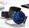 Unisex presentklockor Crrju Mens Blue Dial Mesh Klockor Ultra Tunna Casual Quartz Titta på Män Sport Datum Klocka Relogio Masculino 210517