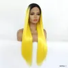 12 ~ 26 inches lange synthetische kant pruiken zijdeachtige rechte gele ombre kleur Perruques de Cheveux Humains pruik 180906-1