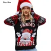 Camisola de férias de Natal feia para mulheres floco de neve preto queda de tricô Pullover Papai Noel Bordado Bordado Jumper Knitwear Roupas Y1118