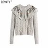 Women Fashion Embroidery Round Collar Twist Knitting Sweater Female Chic Long Sleeve Casual Slim Pullovers Tops S565 210416