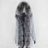 BluessFair Wodoodporna Długa Park Prawdziwy Fur Coat Natural Fur Collar Hood Outerwear Kurtki Zimowa Kobiety Ciepłe Streetwear 211204