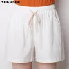 Letnie damskie spodenki kobiety wysoka talia seksowne kobiety krótkie spodnie dla kobiet spódnica szorty bawełniane lniane kobieta plus size 210412