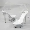 Сандалии Лето 2021 Сексуальные супер высокие каблуки 15 см Стилетто Платформа Женщина прозрачная хрустальная обувь свадьба