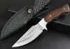 Alta qualidade faca de caça reta 3cr13Mov Drop Point Ponto Cetim + laser padrão lâmina Tang Tang Tang Rosewood Punho facas com bainha de couro