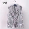 28 Colors Women Genuine Real Rabbit Fur Vest Coat Tassels Raccoon Fur Collar Jacket Waistcoat Wholesale Drop VR032 211122