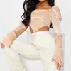 Fashion Velvet Puff Sleeve Sexy Halter Crop Top Square Collar Long Backless Lace Up Short Irregular Personalized T-shirt 210517