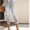 Dames jeans plus size gescheurde vrouwen recht drawstring mode casual straat hipster gewassen midden taille veerbroek lugentolo dames