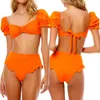 Sexy bikini color sólido tankini deporte bandeau traje de baño manga corta verano cintura alta corte sin respaldo traje de baño ropa de playa 210629