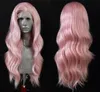 Perruque Synthétique Pink Pruik Lange Diepe Wave Kant Front Pruiken Synthetisch Hittebestendig Haar voor Black / White Women