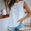 Bayan Yelek Tişörtleri Üst Beyaz Kravat Boya Kolsuz Kadın T-Shirt Tops O-Boyun Gevşek Rahat Yaz Moda Streetwear Lady 210518