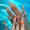 False Nails 24pcs Длинный гроб Поддельные ногти Молочный Белый Градиент Дизайн Балерина ЛОЖЬ С Клей Полный Крышка Советы для ногтей Пресс на 220225