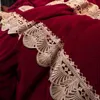 Sängkläder sätter mjuk kristall sammet flanell fleece spets set dubbel täcke täcke säng linne quiltning kjol textil kuddar hem