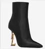 New OPYUM Booties in Alligator-embossed Patent Leather with Black Heel Snake Heels Boots Pointed Toe Letters High Heels Pumps Ladies Boots 510