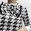 Mode Bow Houndstooth Sweater Kvinnor Stickad Pullover Chic Winter Sequined Korean Womens Sweater 210521
