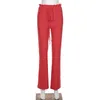 Street Casual Red Slim Flare Pants Women High Waist Drawstring Wrapped Hip Trousers Summer Harajuku Y2K Sweatpants 210517