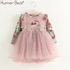 Humor beer baby meisje jurk lente herfst gloednieuwe bloem print lange mouwen mesh prinses kerstjurk meisjes kleding q0716