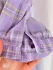 Grande taille été filles Boho fête femme Vintage Robe violet plaid à lacets à manches courtes femmes robes Robe Vestido 210417