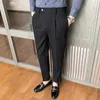 Winter Business Dress Pants Men Elastic Waist Slim Fit Office Social Trousers Office Social Casual Suit Pants Grey Costume Homme 210527