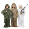 Ensembles de chasse 5 pièces enfants Ghillie costumes enfant Camouflage tactique armée Jungle militaire costume hauts pantalons chapeaux étuis sacs de rangement
