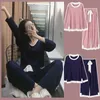 Nowy Listing 2021 Spring Sleep Lounge Pajama Z Długim Rękawem Top + Pant Woman Woman Wear Set Leisure Piżamy Bawełna Pleasweear Kobiety X0526