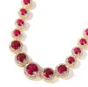 Women's Gemstone Round Ruby Tennis Chain 14k Gold Plated Jewelry Micro Pave Cubic Zirconia Necklace Valentine's day Gift