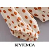 Kvinnor mode med båge bundet polka dot beskuren blusar elastisk ben knapp-up kvinnliga skjortor chic toppar 210420