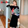 Knitted Suit Elegant Skirt Winter Sweater Casual Two-piece Vintage Warm Set for Women 210428